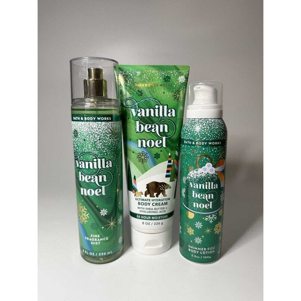 Bath & Body Works Vanilla Bean Noel Body Lotion Fragrance Mist Cream Body Set 3